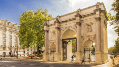 Walking route from Marble Arch to Five Rivers Rotisserie on Edgware Road.