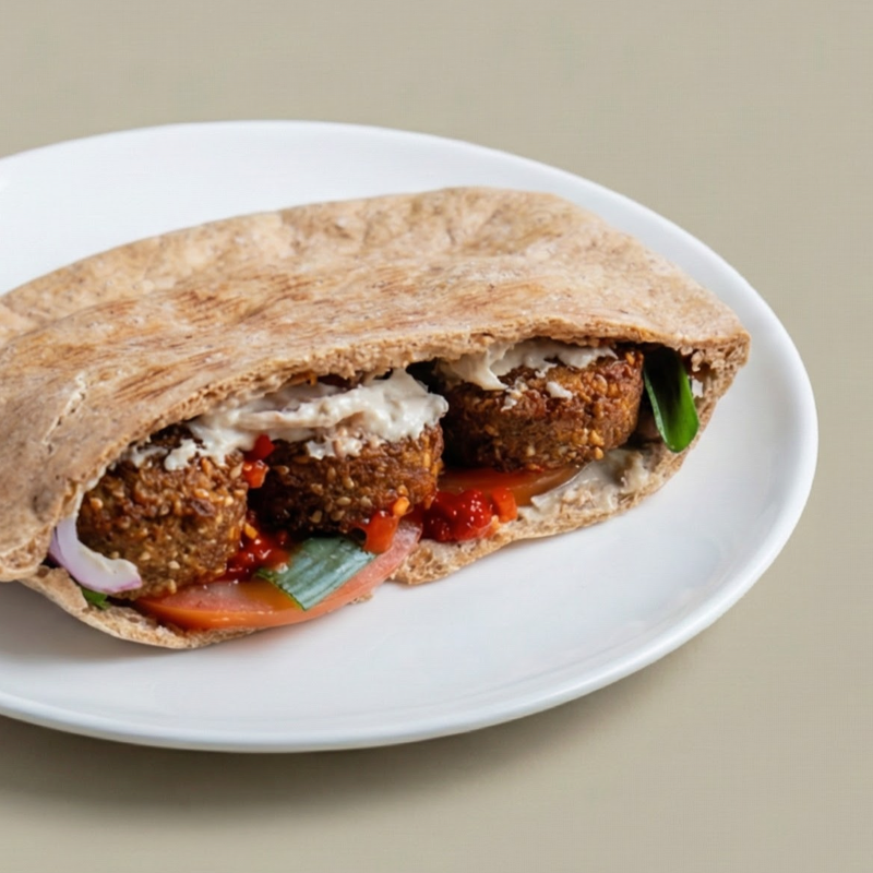 Falafel pitta pocket with salad and tahini