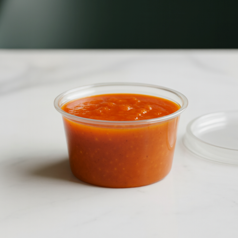 Small pot of peri-peri style chilli sauce