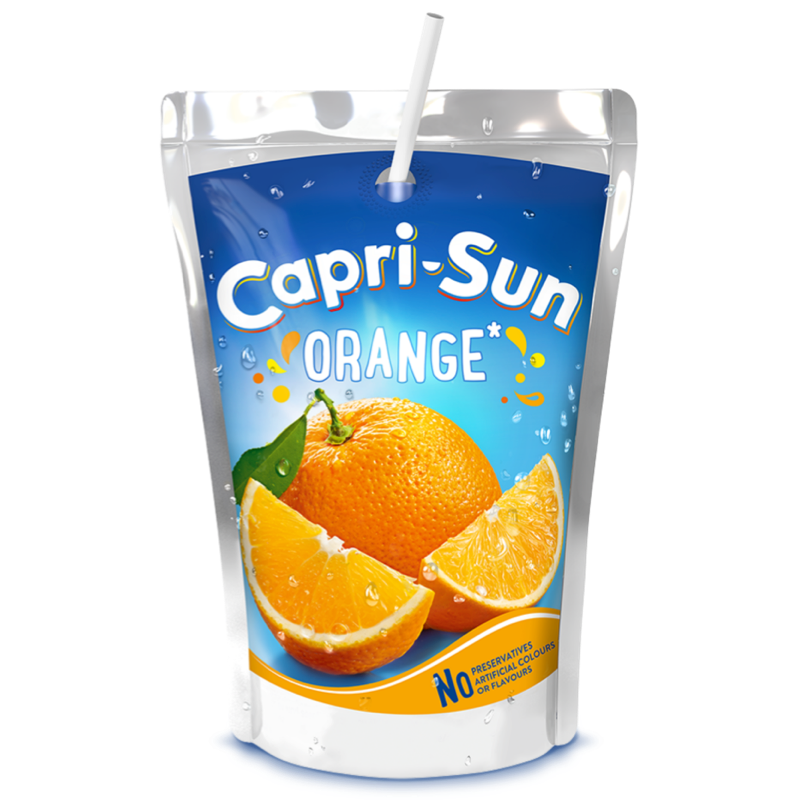 Capri Sun drink pouches standing in a row